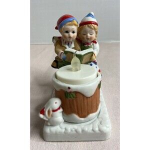 Christmas Carolers Candle Holder Boy & Girl Porcelain Vintage 1982 WA Taiwan